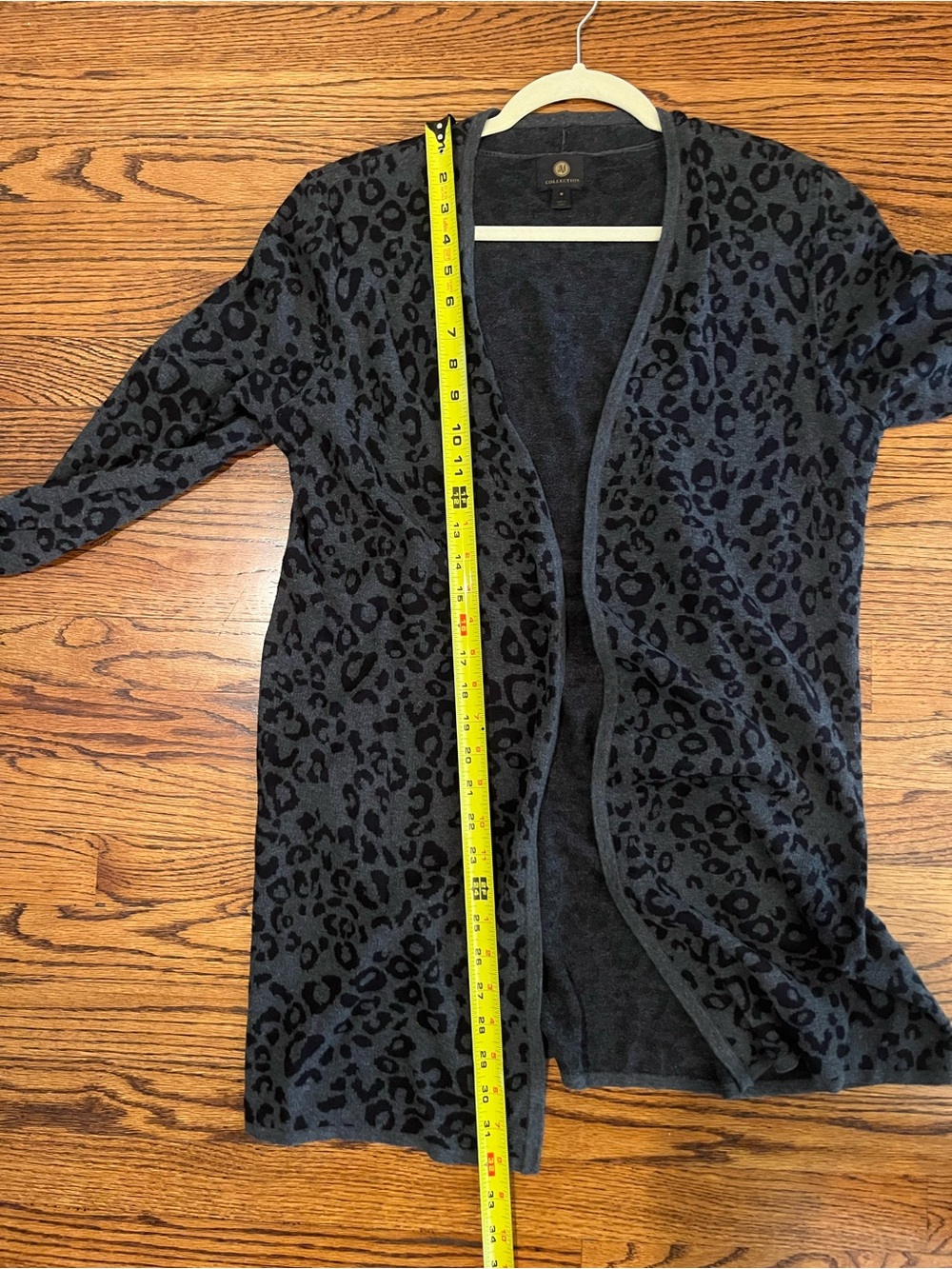 JS Collections Open Front Cardigan Gray Leopard Print Size Medium